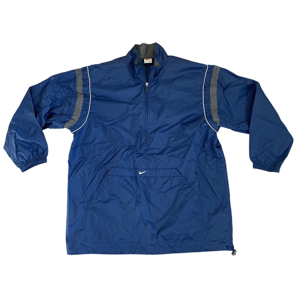 Vtg 90s nike navy blue check logo windbreaker quarter zip XL